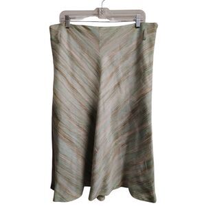 Christopher & Banks Women's Mint Green White and Brown Side Zip Midi Skirt SZ 14